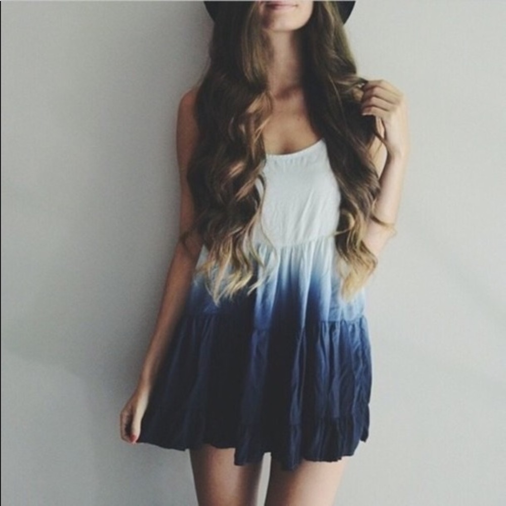 White & Navy Dip-Dye Dress with Crochet - Size S